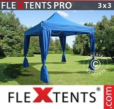 Tenda sanfonada 3x3m Azul, inclui 4 cortinas decorativas