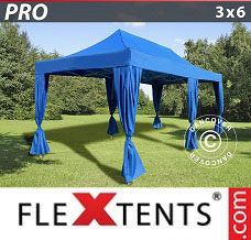 Tenda sanfonada 3x6m Azul, inclui 6 cortinas decorativas