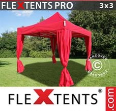 Tenda sanfonada 3x3m Vermelho, inclui 4 cortinas decorativas